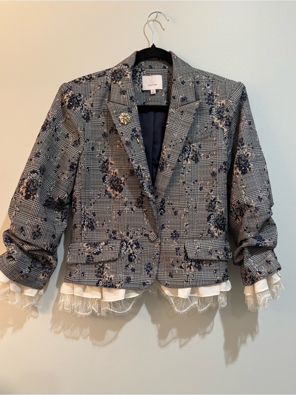 cinq a sept Gray Glen Plaid Blazer with Navy Floral